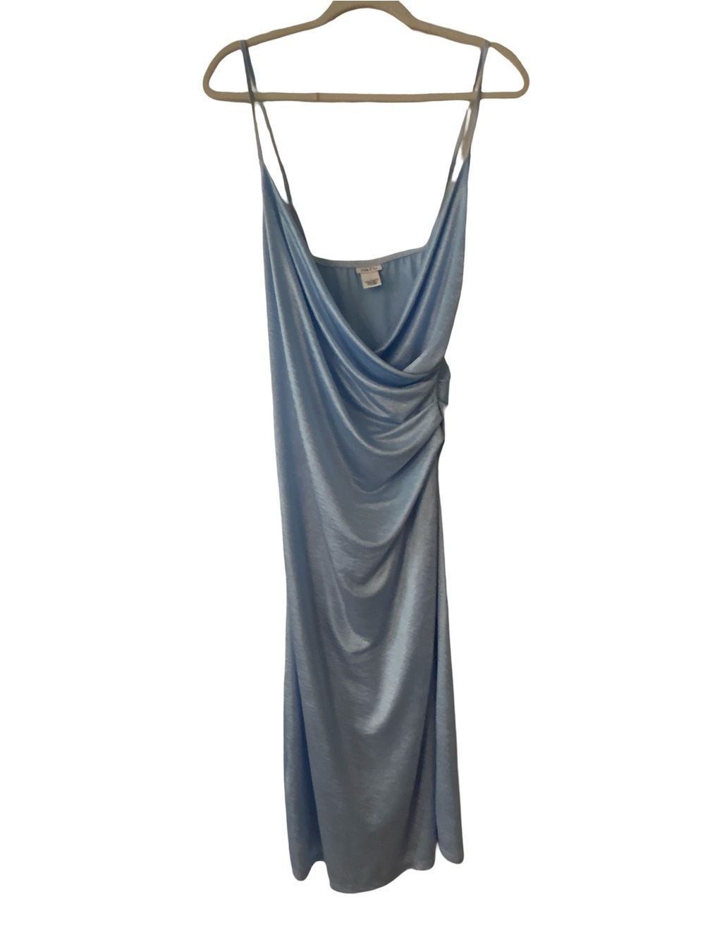 rue21 Ice Blue Y2K Fairycore Cowl Neck Satin Ruched Midi Dress Size L Party Glam